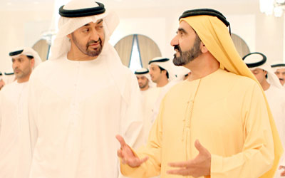 حاكم دبي وولي عهد أبوظبي يتوجهان إلى الرياض للتعزية في يومه الثاني